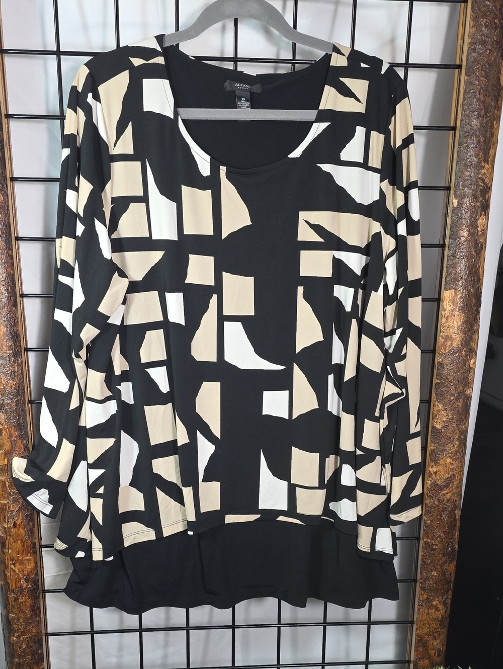 Abstract Black & Cream Long Sleeve Women's Dress by Alfani